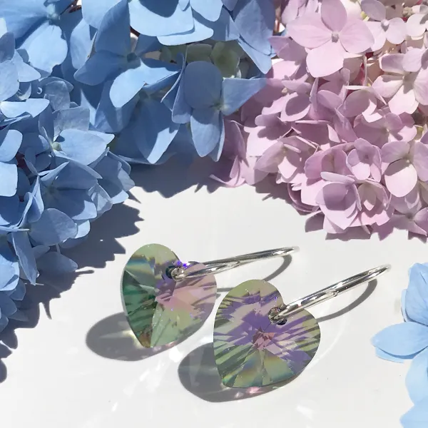 Shimmering Medium Size Crystal Heart Earrings - (color & metal options)