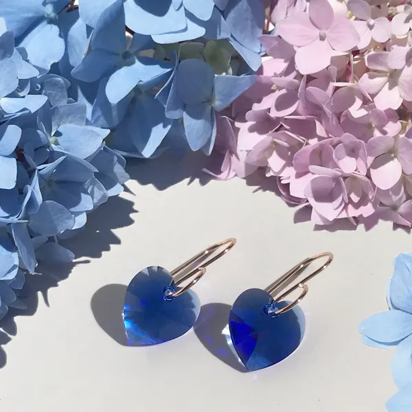 Shimmering Medium Size Crystal Heart Earrings - (color & metal options)