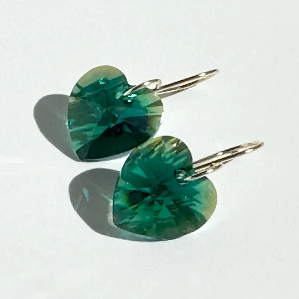 Shimmering Medium Size Crystal Heart Earrings - (color & metal options)
