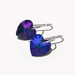 Shimmering Medium Size Crystal Heart Earrings - (color & metal options)
