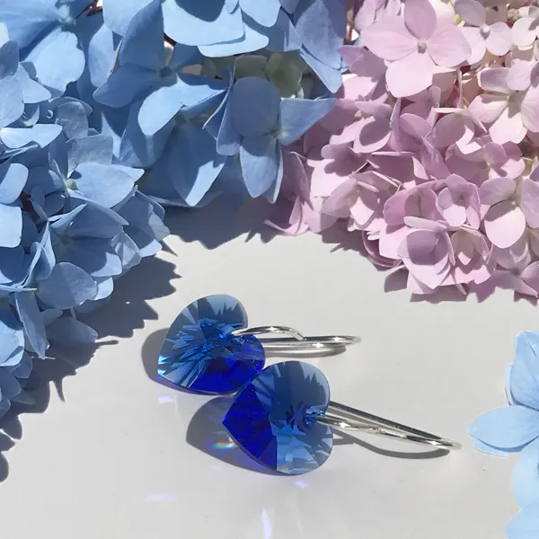 Shimmering Medium Size Crystal Heart Earrings - (color & metal options)
