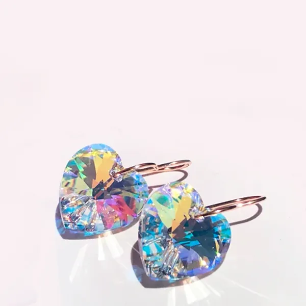 Shimmering Medium Size Crystal Heart Earrings - (color & metal options)