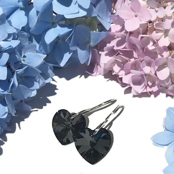 Shimmering Medium Size Crystal Heart Earrings - (color & metal options)