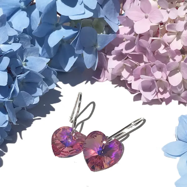 Shimmering Medium Size Crystal Heart Earrings - (color & metal options)