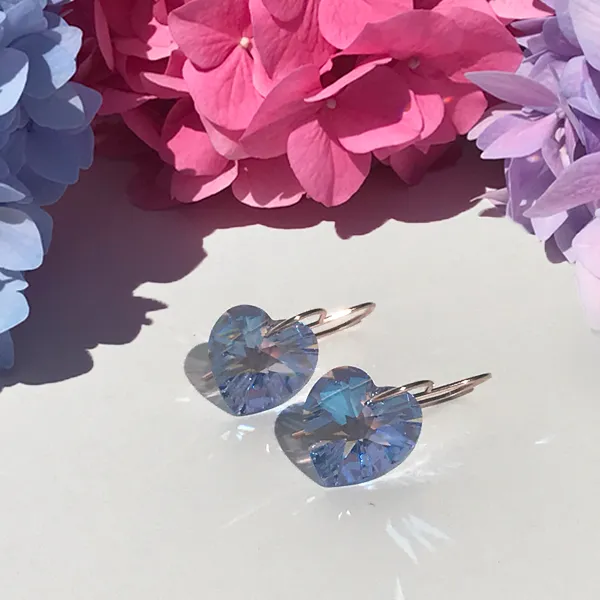 Shimmering Medium Size Crystal Heart Earrings - (color & metal options)