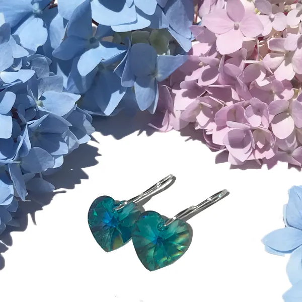 Shimmering Medium Size Crystal Heart Earrings - (color & metal options)