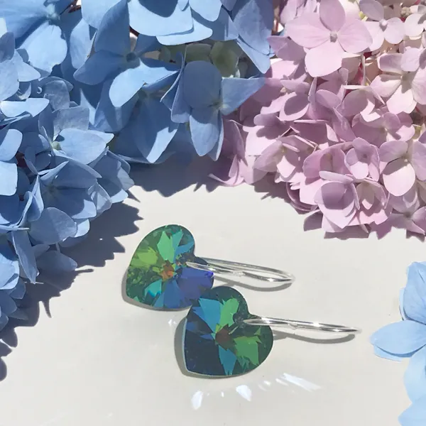 Shimmering Medium Size Crystal Heart Earrings - (color & metal options)