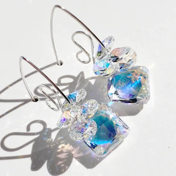Short Scroll Design Princess Cluster Crystal Earrings - (style options)