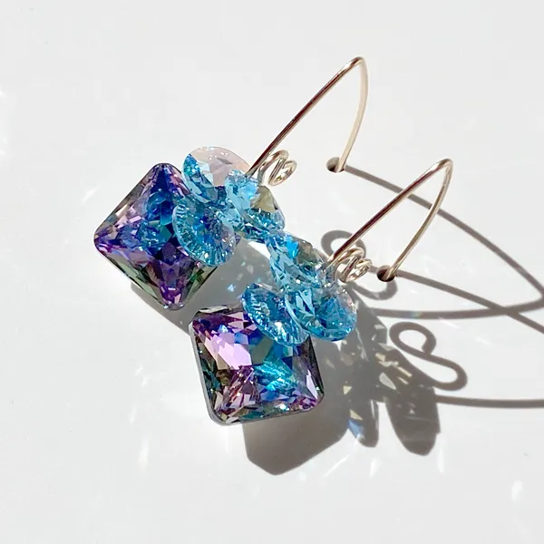 Short Scroll Design Princess Cluster Crystal Earrings - (style options)