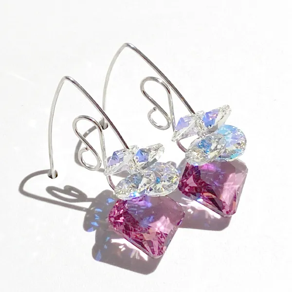 Short Scroll Design Princess Cluster Crystal Earrings - (style options)