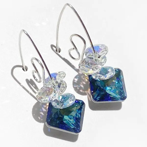 Short Scroll Design Princess Cluster Crystal Earrings - (style options)