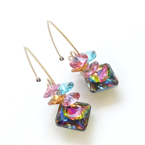 Short Scroll Design Princess Cluster Crystal Earrings - (style options)