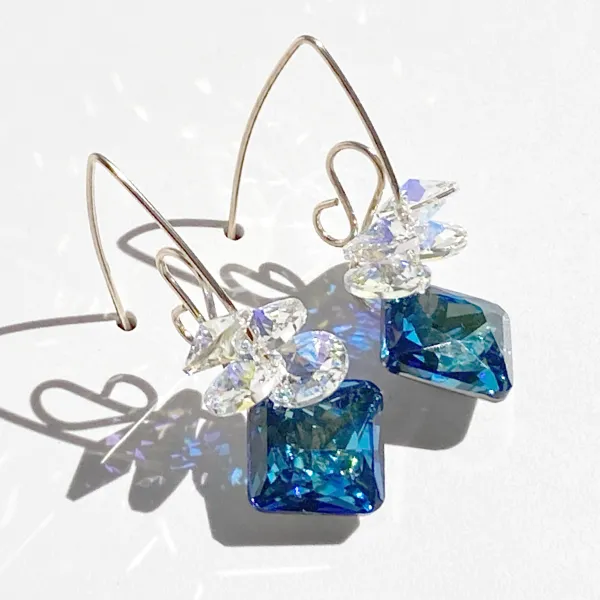 Short Scroll Design Princess Cluster Crystal Earrings - (style options)