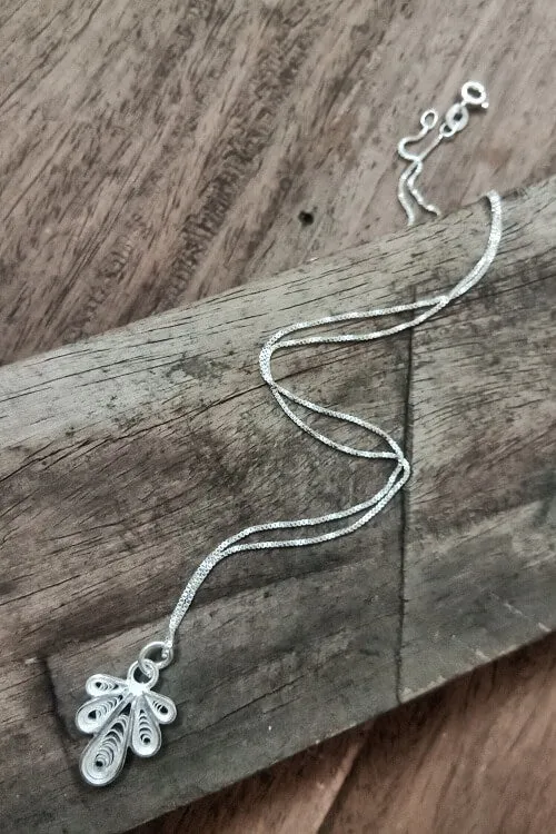 Silver Linings "Middle Finger" Silver Filigree Handmade Pendant and Chain