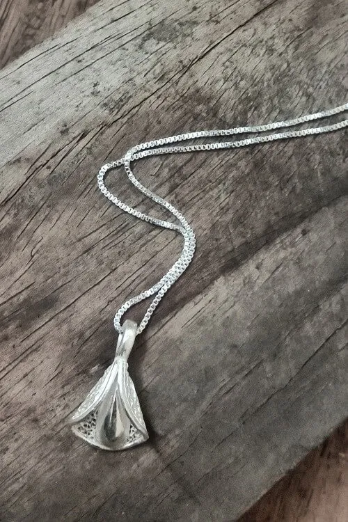 Silver Linings "Pankhuri" Silver Filigree Handmade Pendant and Chain