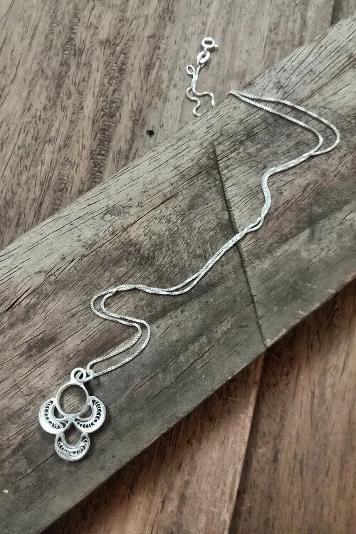 Silver Linings "Pushp" Silver Filigree Handmade Pendant and Chain