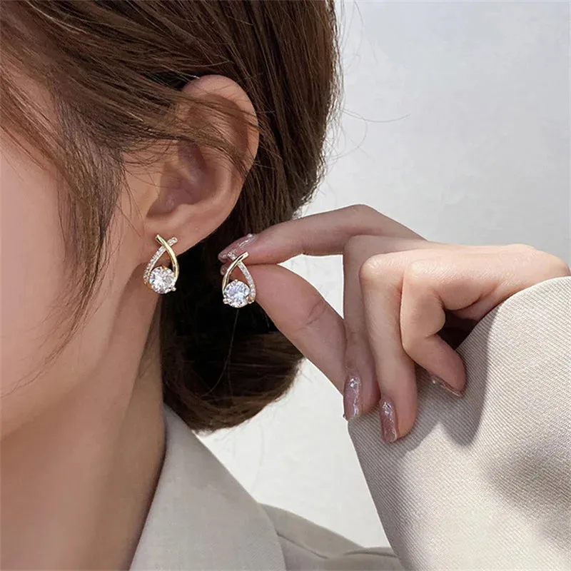 SKEDS Fashion Cross Stud Earrings For Women Girls Korean Style Elegant Crystal Jewelry Ear Rings Fishtail Lady Earrings Gift