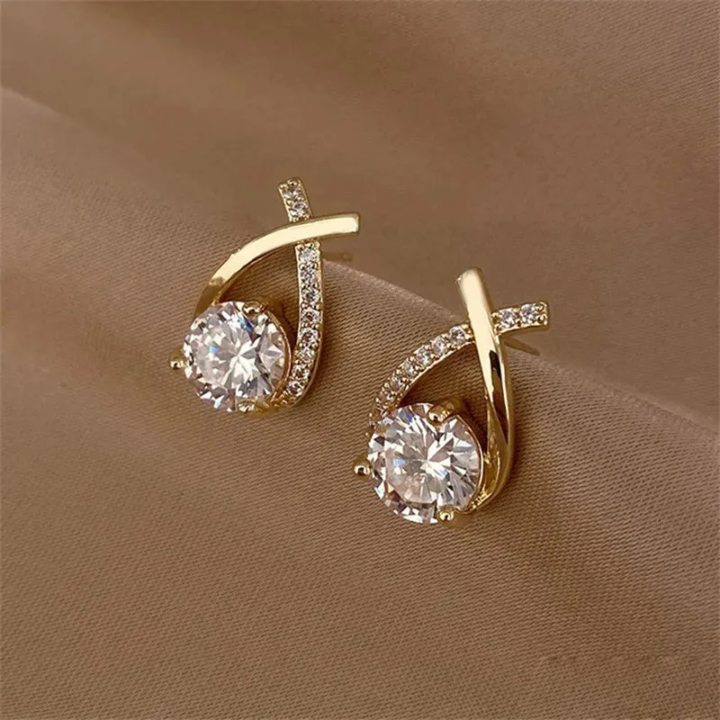 SKEDS Fashion Cross Stud Earrings For Women Girls Korean Style Elegant Crystal Jewelry Ear Rings Fishtail Lady Earrings Gift