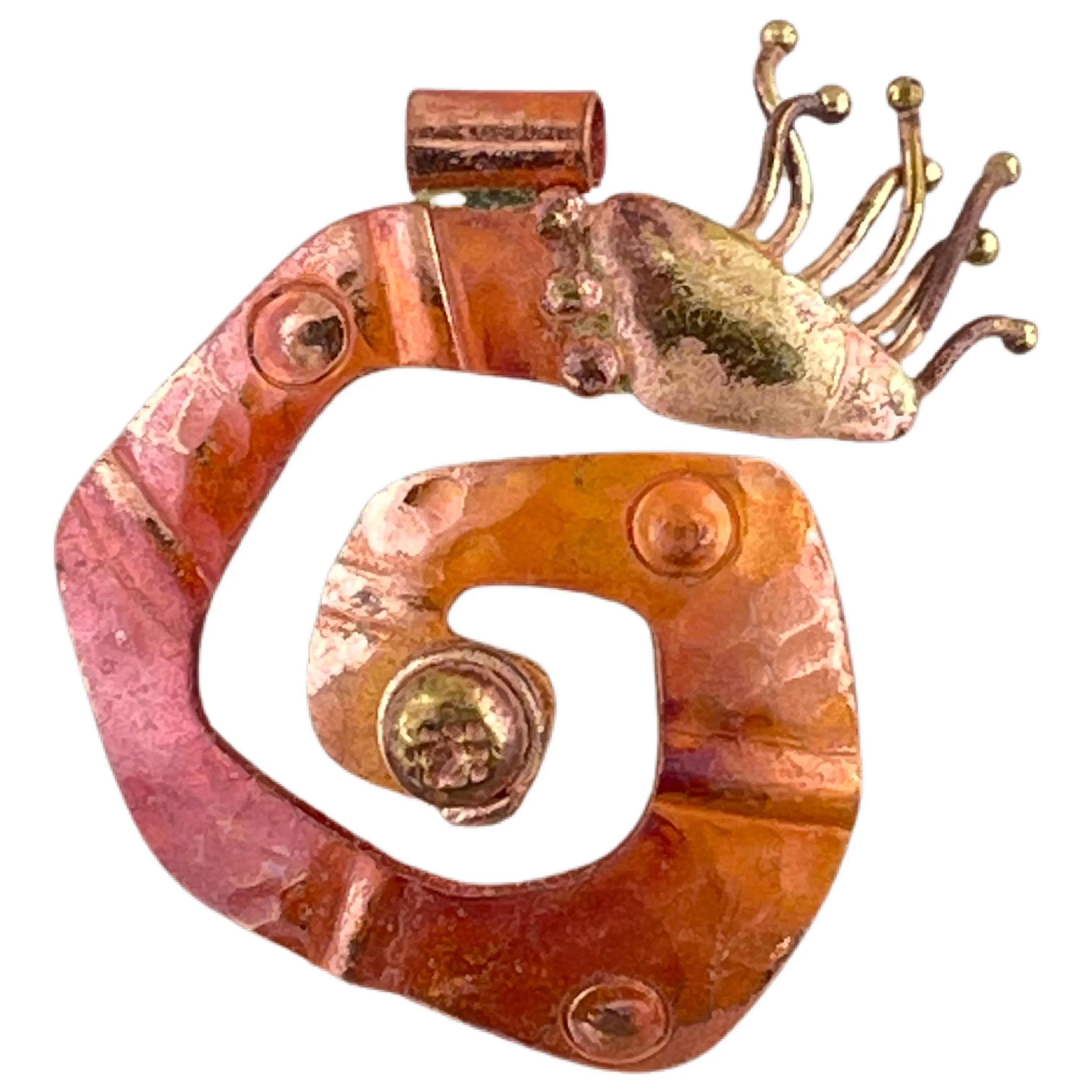 Small Copper and Brass Spiral Swirl  Pendant