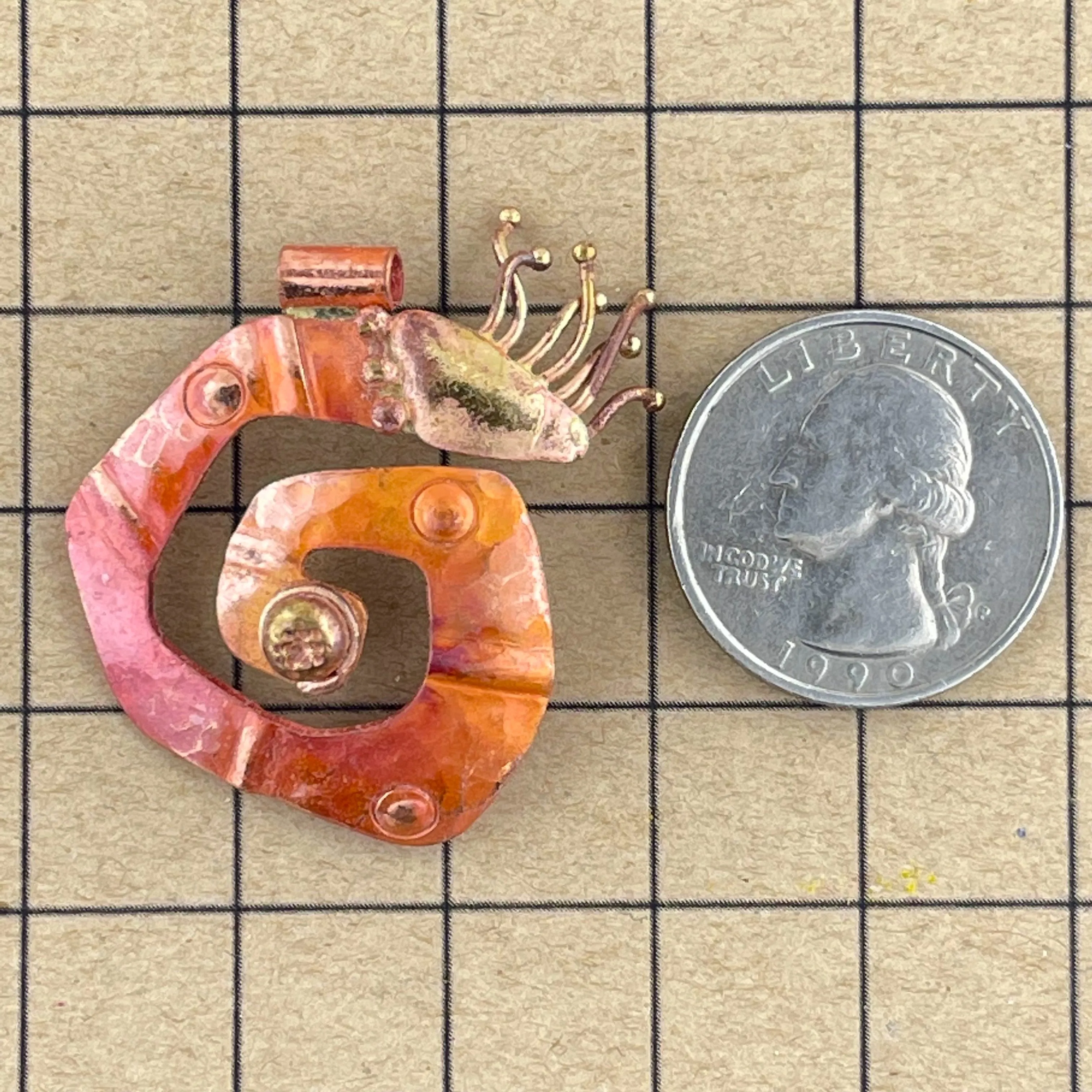 Small Copper and Brass Spiral Swirl  Pendant