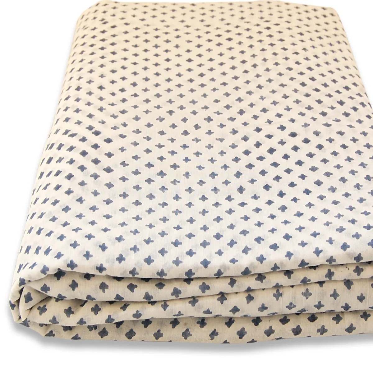 Small Floral Block Printed Cotton Indian Natural White Fabric