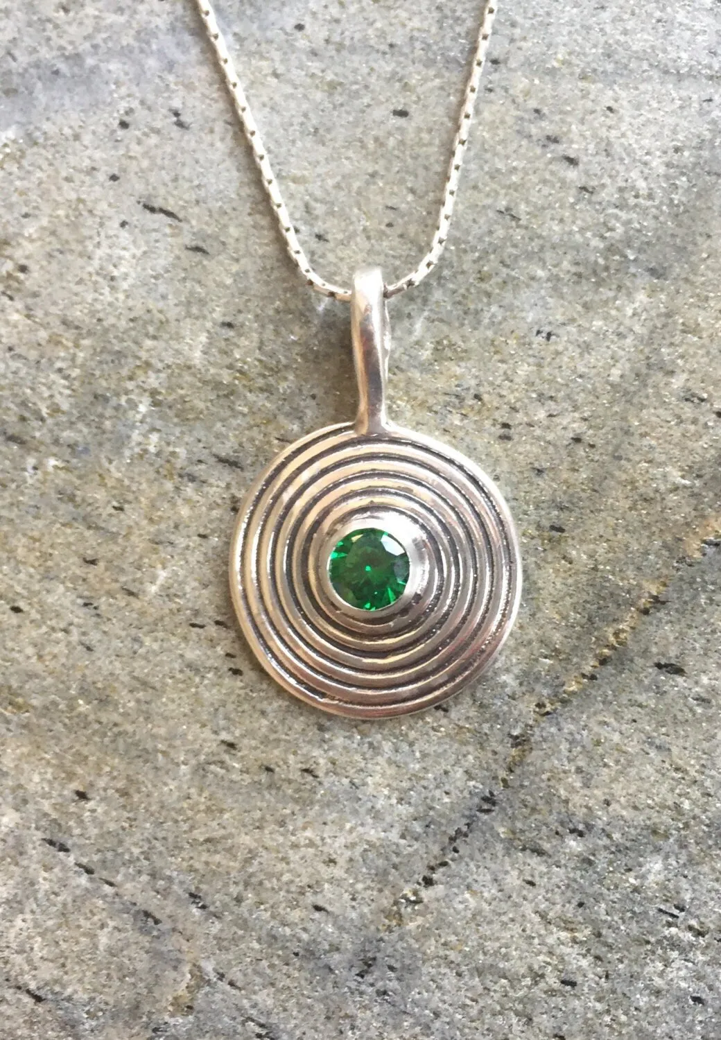 Spiral Emerald Necklace - Infinity Necklace - Round Emerald Statement Necklace
