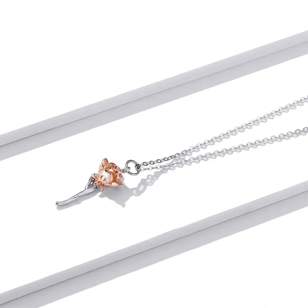 Sterling Silver 925 Graceful Rose Pendant Necklace for Women Chain Necklaces Plated platinum Jewelry