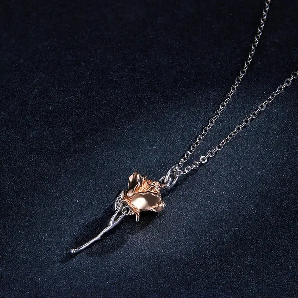 Sterling Silver 925 Graceful Rose Pendant Necklace for Women Chain Necklaces Plated platinum Jewelry