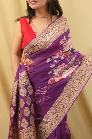 Stunning Purple Georgette Saree with Digital Print