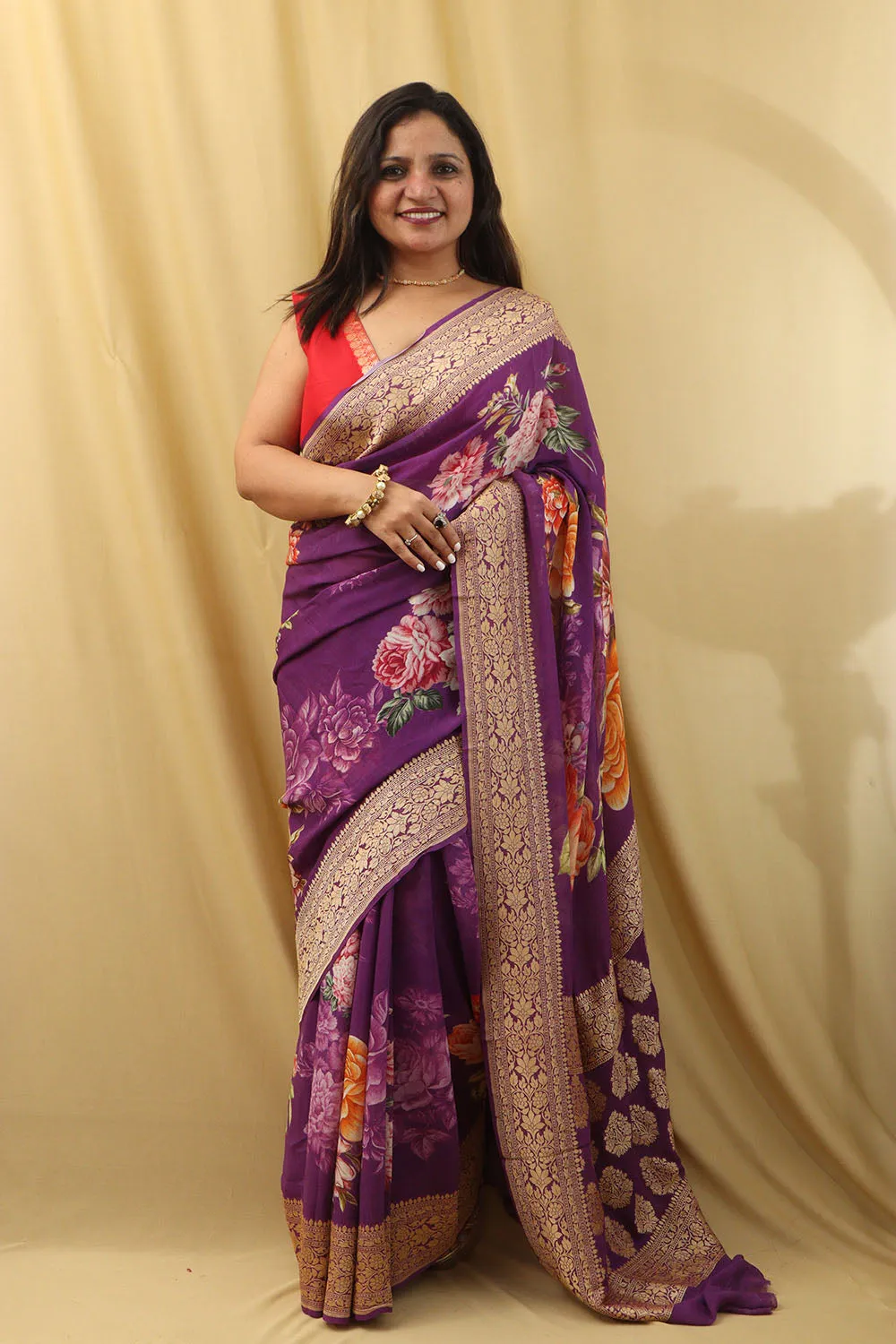 Stunning Purple Georgette Saree with Digital Print