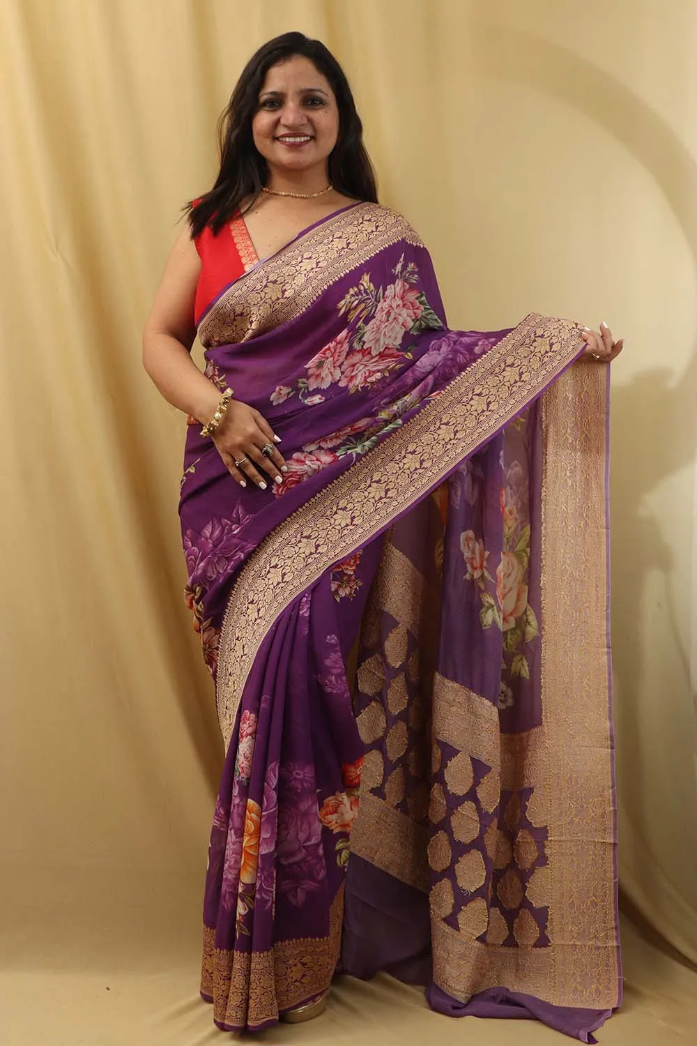 Stunning Purple Georgette Saree with Digital Print