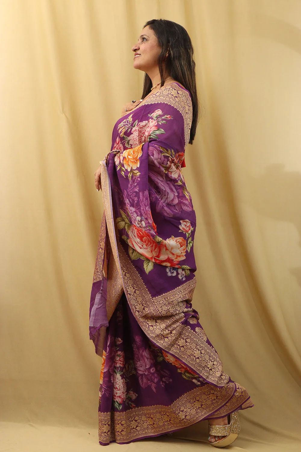 Stunning Purple Georgette Saree with Digital Print