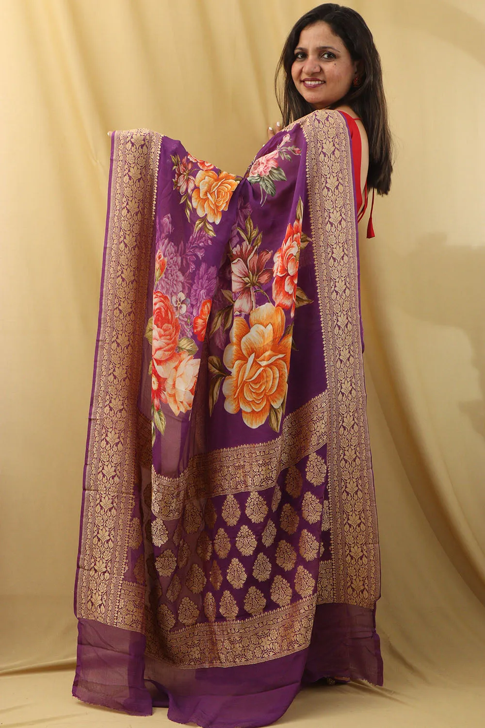 Stunning Purple Georgette Saree with Digital Print