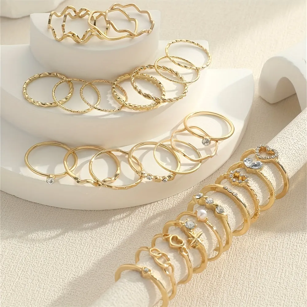 Stunning Y2K Stacking Rings Rhinestone Heart Mix  Match