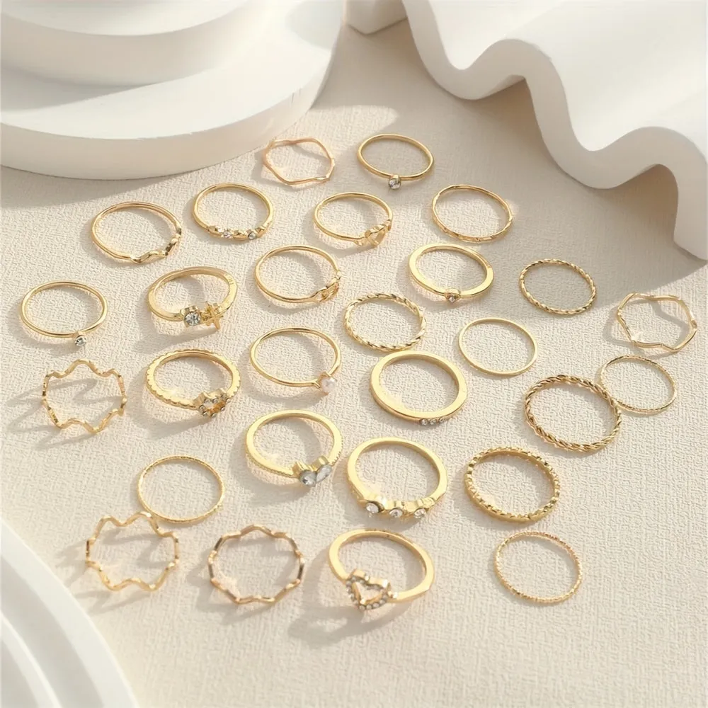 Stunning Y2K Stacking Rings Rhinestone Heart Mix  Match
