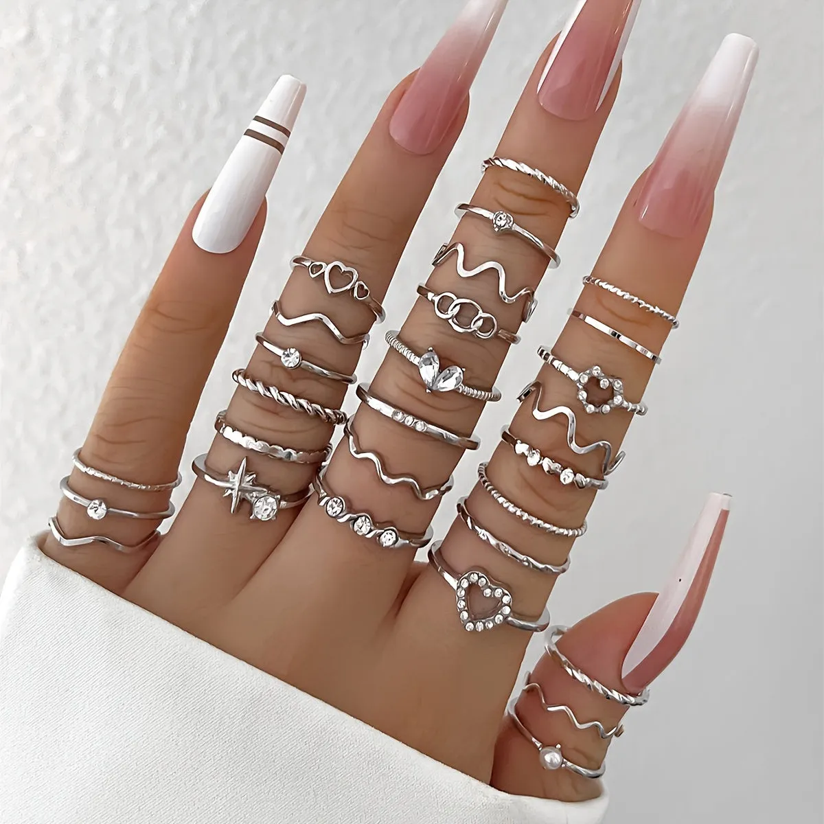 Stunning Y2K Stacking Rings Rhinestone Heart Mix  Match