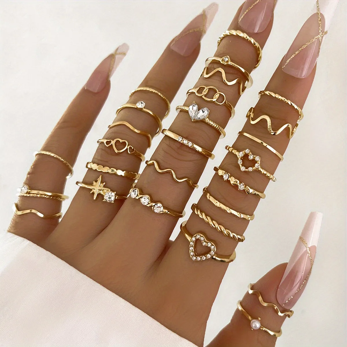Stunning Y2K Stacking Rings Rhinestone Heart Mix  Match