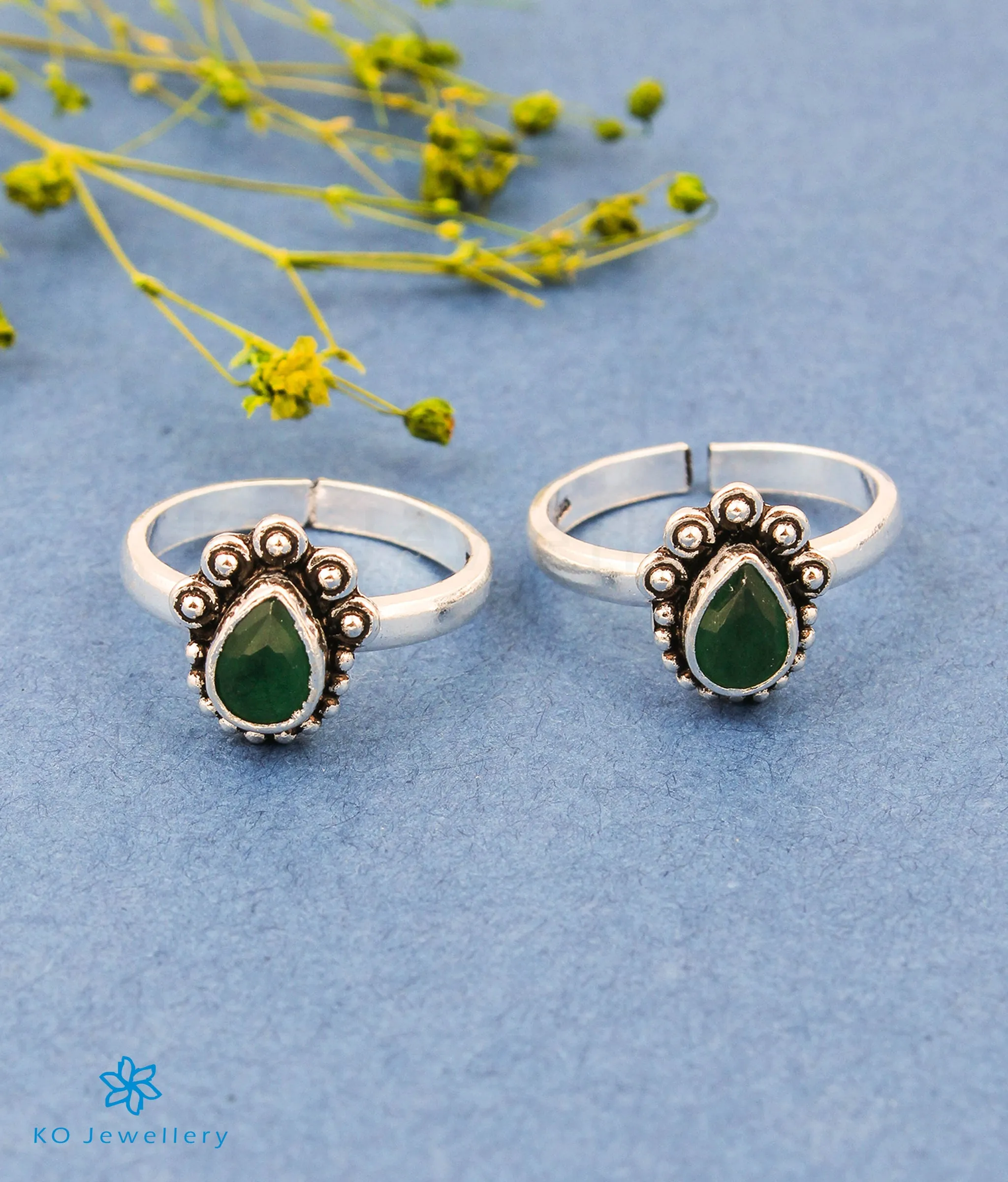 The Maryam Silver Toe-Rings (Green)