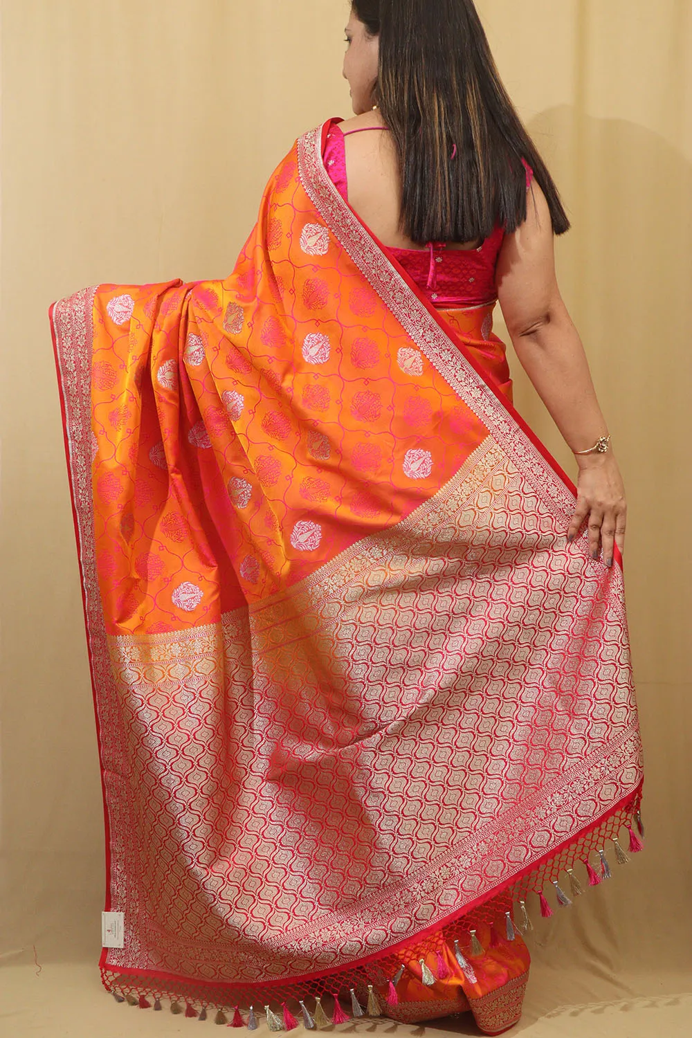 Timeless Beauty: Elegant Orange & Pink Banarasi Silk Saree
