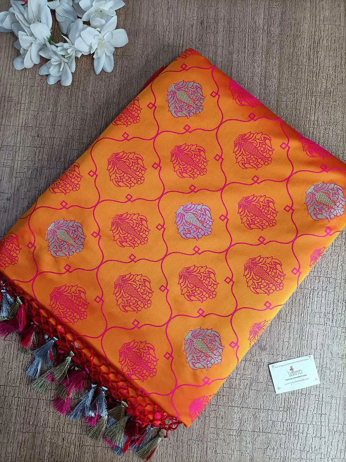 Timeless Beauty: Elegant Orange & Pink Banarasi Silk Saree