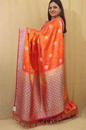 Timeless Beauty: Elegant Orange & Pink Banarasi Silk Saree