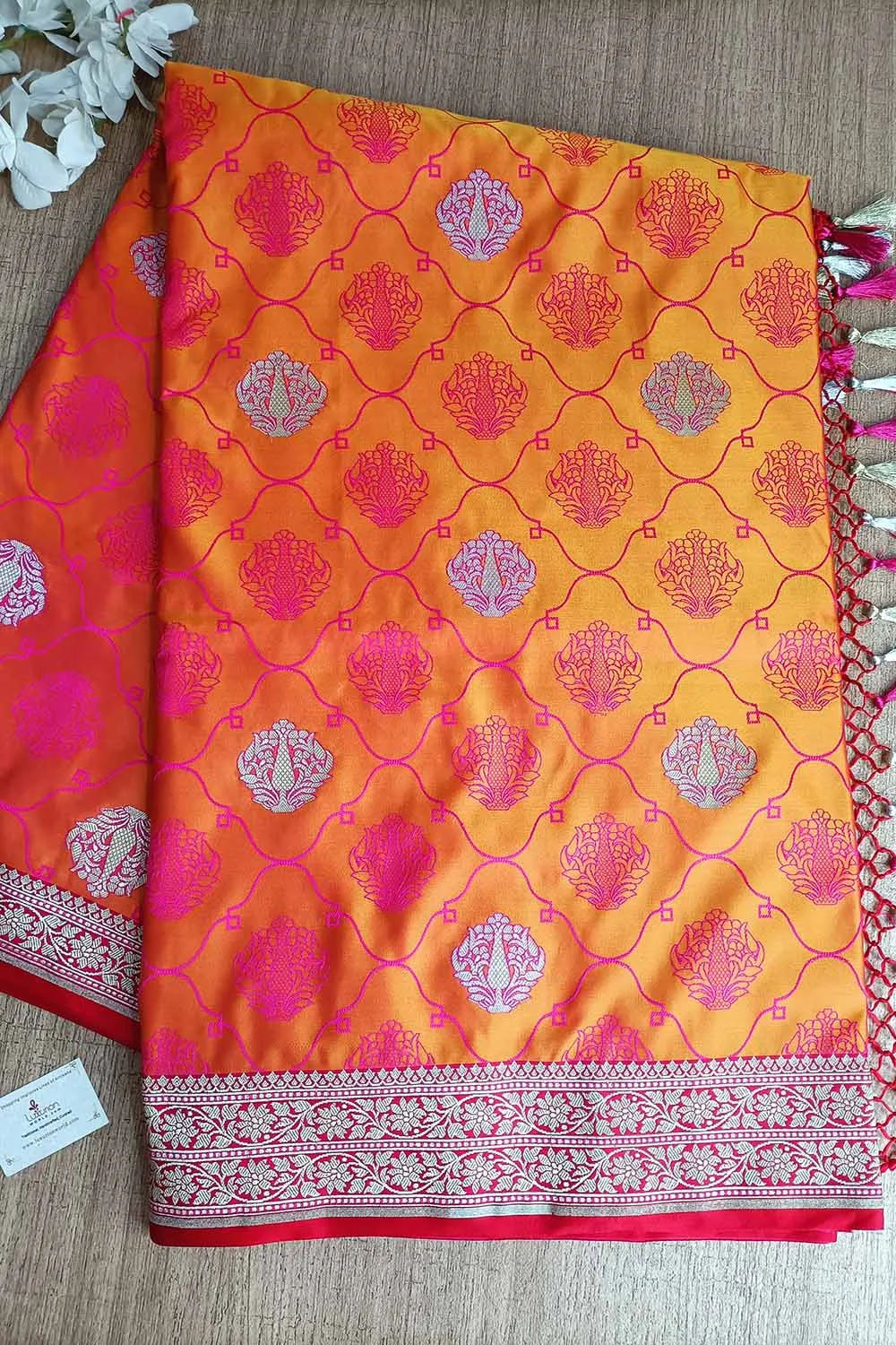 Timeless Beauty: Elegant Orange & Pink Banarasi Silk Saree