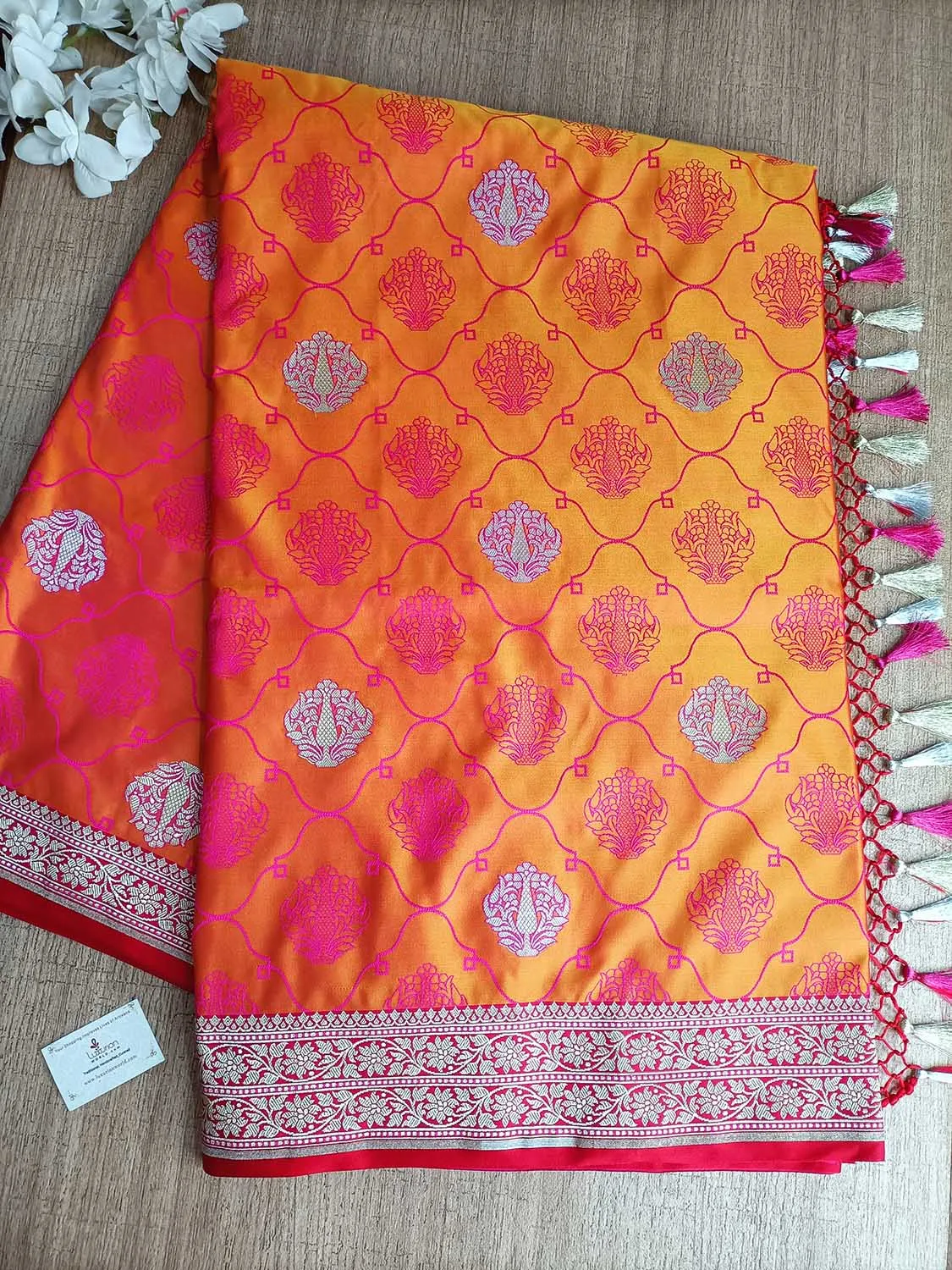 Timeless Beauty: Elegant Orange & Pink Banarasi Silk Saree