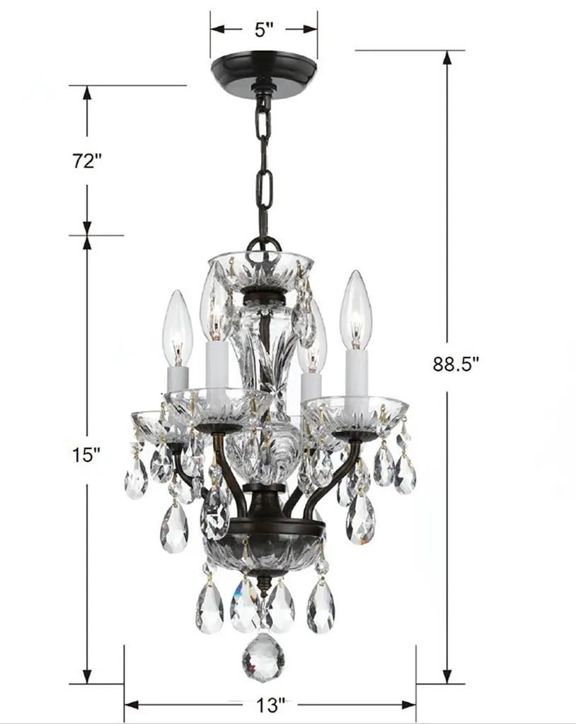 Traditional Crystal 4 Light Spectra Crystal Polished English Bronze Mini Chandelier