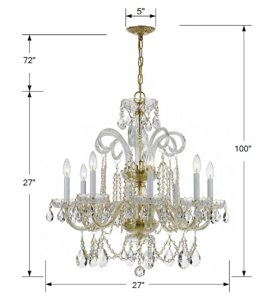 Traditional Crystal 8 Light Spectra Crystal Polished Brass Chandelier