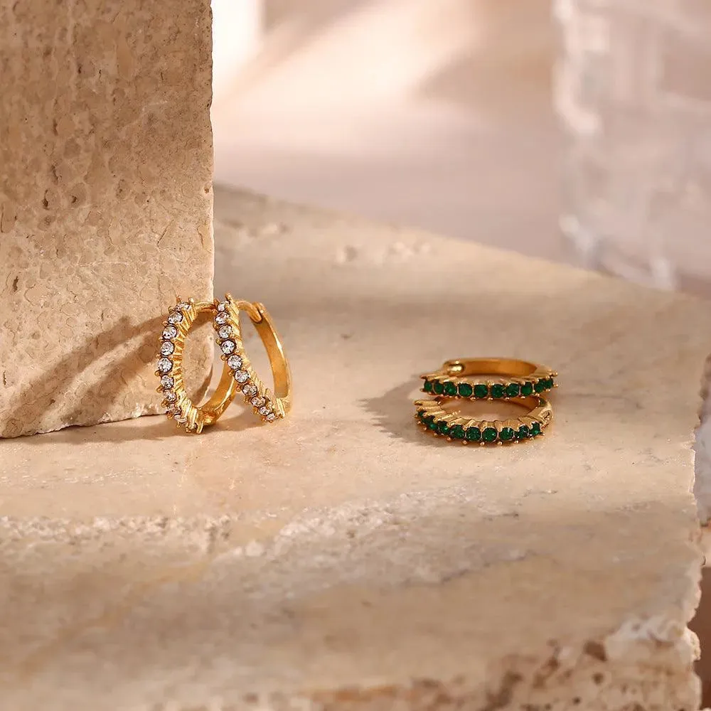 Trendy Gold Hoop Earrings with Cubic Zirconia – Hypoallergenic and Tarnish-Free Stainless Steel