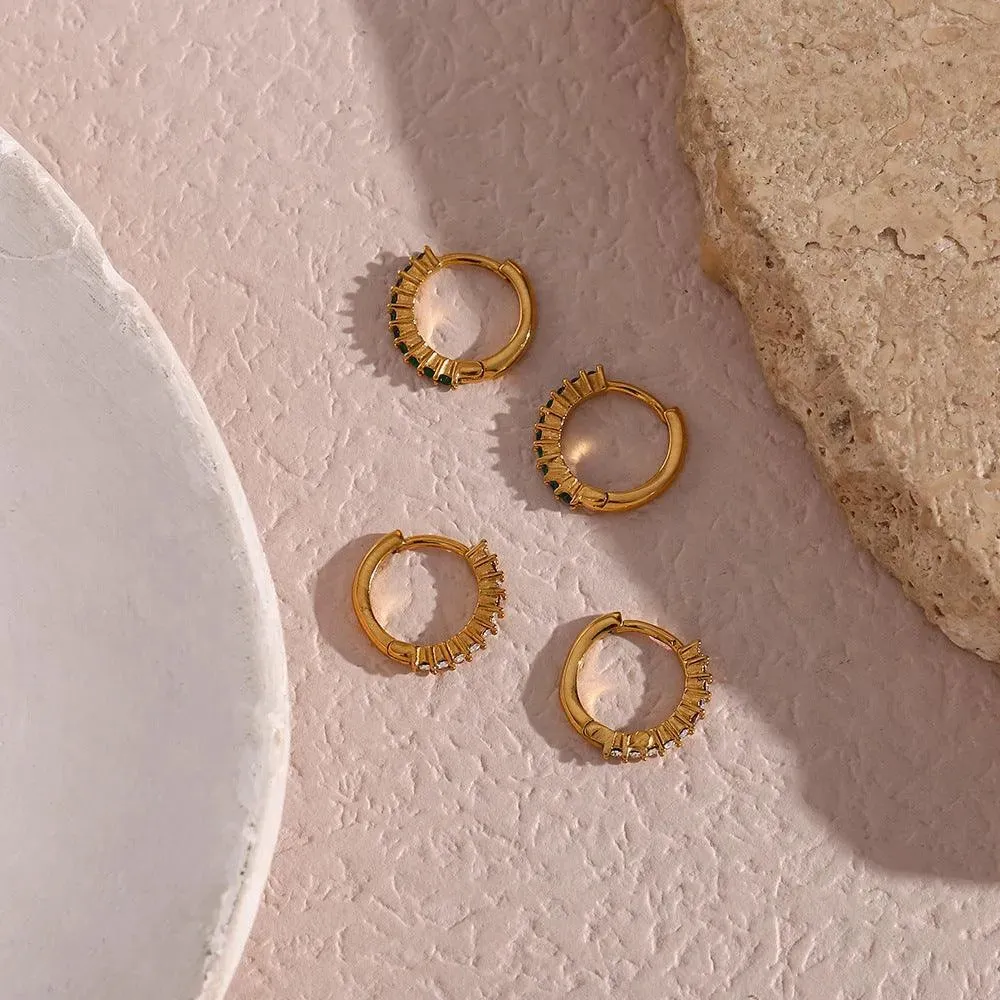 Trendy Gold Hoop Earrings with Cubic Zirconia – Hypoallergenic and Tarnish-Free Stainless Steel