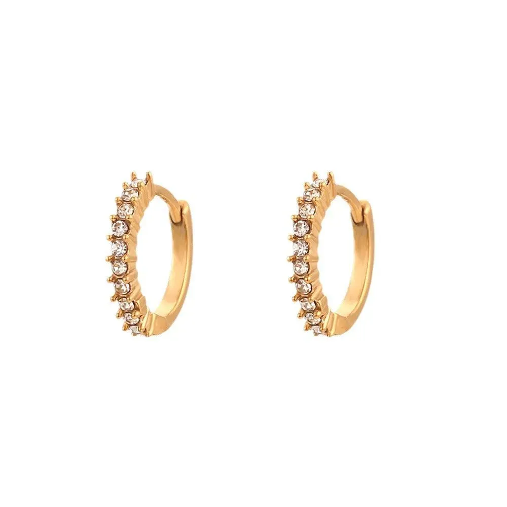 Trendy Gold Hoop Earrings with Cubic Zirconia – Hypoallergenic and Tarnish-Free Stainless Steel