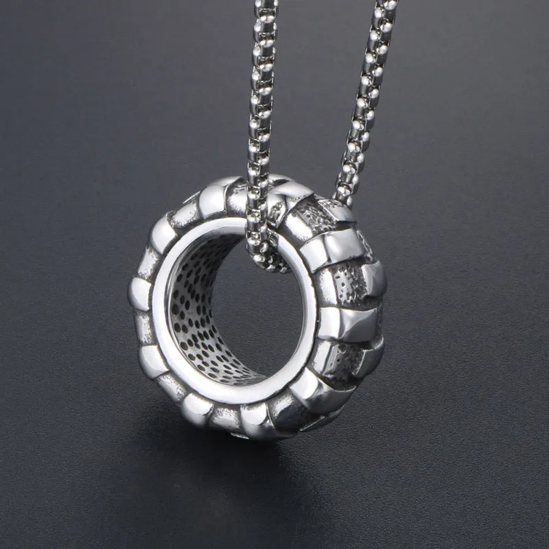 Trendy Personalized Tire Pendant Necklace for Men - Fashionable Imitation Titanium Steel Jewelry Wholesale