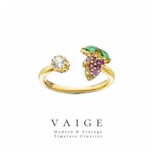 VAIGE Elegant Gold Grapefruit Ring with Zircon in 925 Sterling Silver